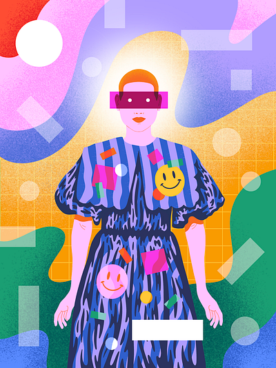 Strange Times buzzcut colorful dress eyes fashion girl grid illustration procreate shapes smiley face stripes woman