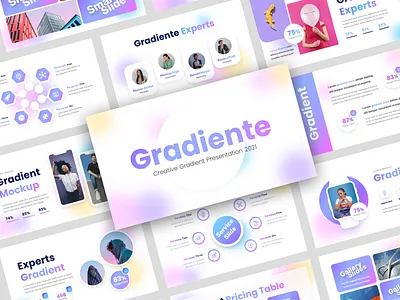 Gradiente - Creative Gradient Presentation Template branding colorful company profile creative design education gradient hologram learning neon pastel personal branding premium professional project purple rainbow startup technology trendy