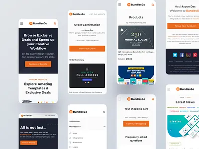 Bundelsgo - Mobile Responsive | Part 2 app design blog clean design email template home screen landing page minimal mobile mockup navigation product page responsive sign in signup ui ui design uiux user interface design ux
