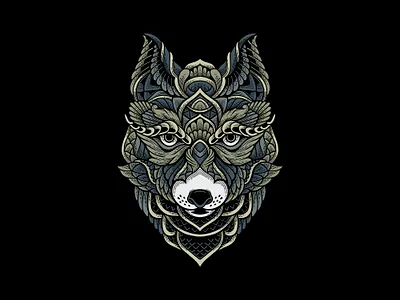 Wolf for Ark Studio, Detailed illustration with engraving patter adult animal black book decoration design ethnic illustration indian isolated line nature sketch tattoo tribal vector vintage wild wolf zentangle