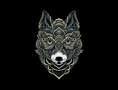 Wolf for Ark Studio, Detailed illustration with engraving patter adult animal black book decoration design ethnic illustration indian isolated line nature sketch tattoo tribal vector vintage wild wolf zentangle