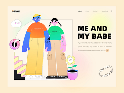 me and my babe colorful flat illustration girlfriend glassmorphism graphic landing landingpage love lover ui design vector illustration web web design