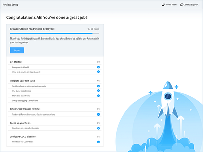 Browserstack Automate Onboarding Checklist browserstack cards checklist guided tour onboarding product design tour