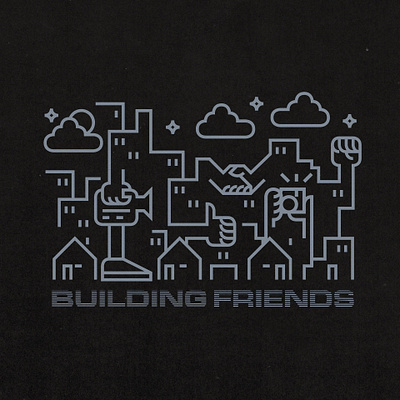 Bulding friends abstract art apparel design graphic illustration