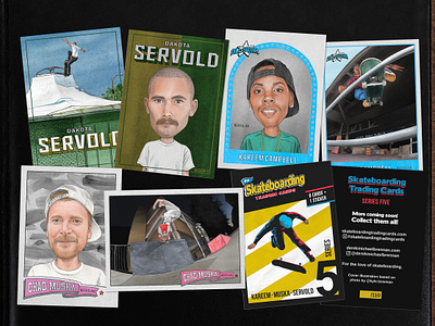 Pro skateboarding trading cards, series 5 comic illustration portrait skate skateboard skateboarding trading card trading cards watercolor