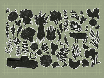 linocut vegetables farm illustration linocut organic silhouettes vector vegetables xara