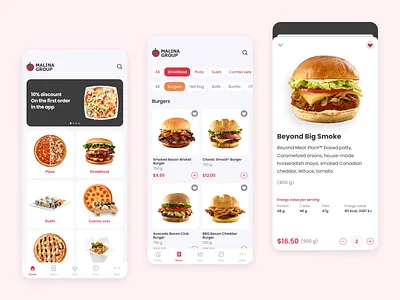 Malina restaurant chain app app burger design fastfood minimal restaurant streetfood sushi ui ux wok