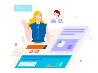 Candidates in 3D adobe ilustrator business call character chart chat employee flat illustration girl hr illustration interview office people swyg uran vector woman work