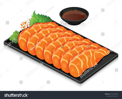 Salmon sashimi on keto recipe food illustration vector. anime cartoon draw fish food illustration illustration japanese food manga meal salmon sashimi sauce shoyu vector