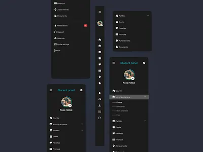 🍀 Inverse "Art & Design" Online School | Side bar Design course course app dark mode dashboad dashboard dashboard design learning platform minimal night mode online course online school school school app side menu sidebar student teacher udacity udemy ui