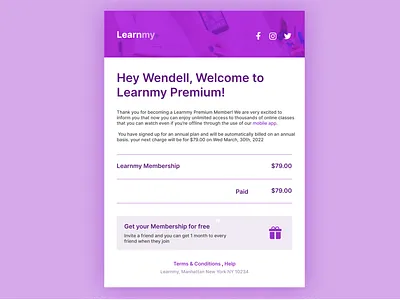 A Sample UI For An Email Receipt daily 100 challenge daily challange daily ui dailyui dailyui 17 dailyui17 dailyuichallenge email email receipt minimal online class premium premium subscription receipt receipts simple subscribe form subscription ui ux