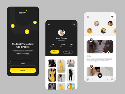 Social App app app design application clean dark app dark mode dark ui design mobile mobile app mobile app design mobile ui trends trendy trendy design ui ui design uiux ux website