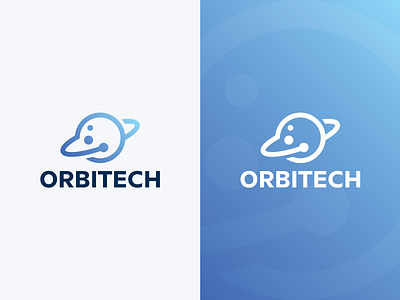 Orbit Tech Logo aerospace brand elipse fly galaxy gravitation gravity identity logo network orb orbit planet rocket satellite science software space tech technology