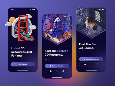 Design Resource / Onboarding screens 3d 3d modeling 3dart app design dark mode dark ui design gradient ios minimal mobile app mobile ui onboarding illustration onboarding screen purple uidesign uiux ux