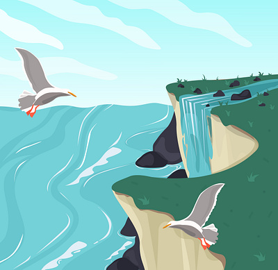 Sea and seagulls adobe apple pencil art flat illustration illustrator sea seagull ui ux vector