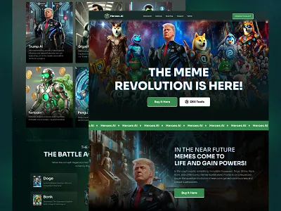 Heroesai.ai /Meme Coin ai heroesai landing page meme meme ai meme coin meme coin landing page meme coin web desig meme coin website design meme landing page meme token meme website pepe coin trump trump meme ui webdesign website website design