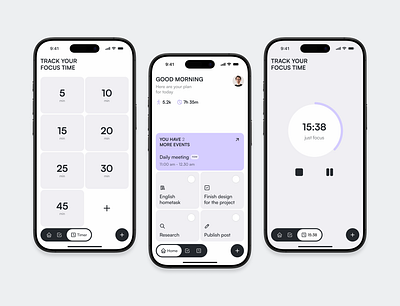 Productivity iOS App dynamic island ios app minimalistic mobile app pomodoro productivity task management time tracker timer to do ui ux
