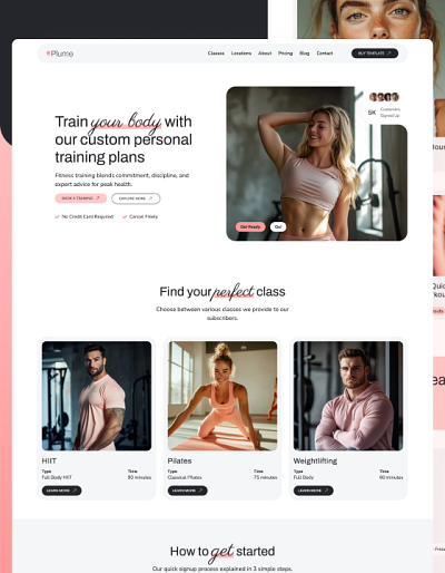 Plume - Fitness & Wellness Webflow Template cloneable fitness fitness website framer free template gym marketing website template training webflow wellness workout