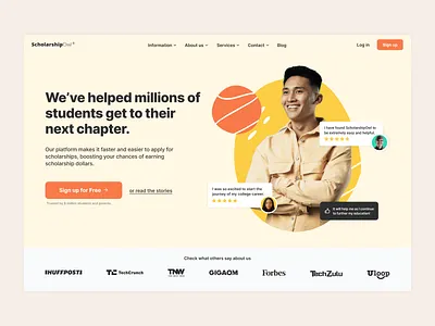 ScholarshipOwl - Testimonials page branding design homepage illustration scholarships typography ui uiux ux uxdesign