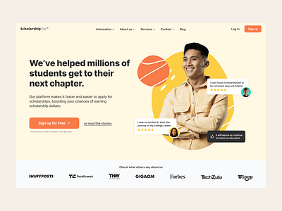 ScholarshipOwl - Testimonials page branding design homepage illustration scholarships typography ui uiux ux uxdesign