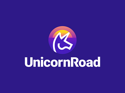 Unicorn Road Logo Design - Unicorn / Sunset / Synthwave / Retro animal animals nature appicon brand branding colorful vibrant gradient creative modern symbol design icon icons identity logo logodesign logotype typography logomark retro logo software symbol synthwave retrowave chillwave tech fintech technology unicorn vintage logo