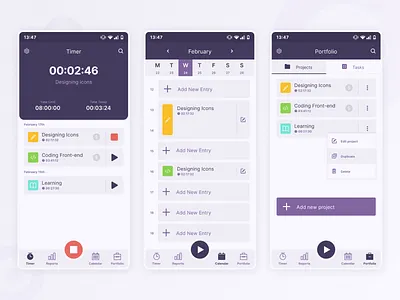 Momentum - Time Tracking App - Calendar calendar calendar app freelancer mobile mobile ui time time tracker time tracking ui ux