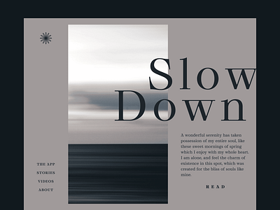 Calm 001 app branding dailydesign dailydesignchallenge dailyui landing page mind minimalistic pangrampangram typography unsplash web website