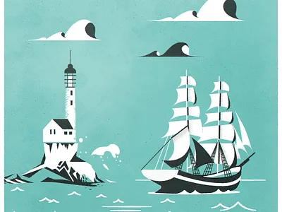 A lil' Clipper boat clipper coast design illustration illustrator lighthouse minimalist sea ship texture vector