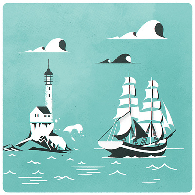 A lil' Clipper boat clipper coast design illustration illustrator lighthouse minimalist sea ship texture vector