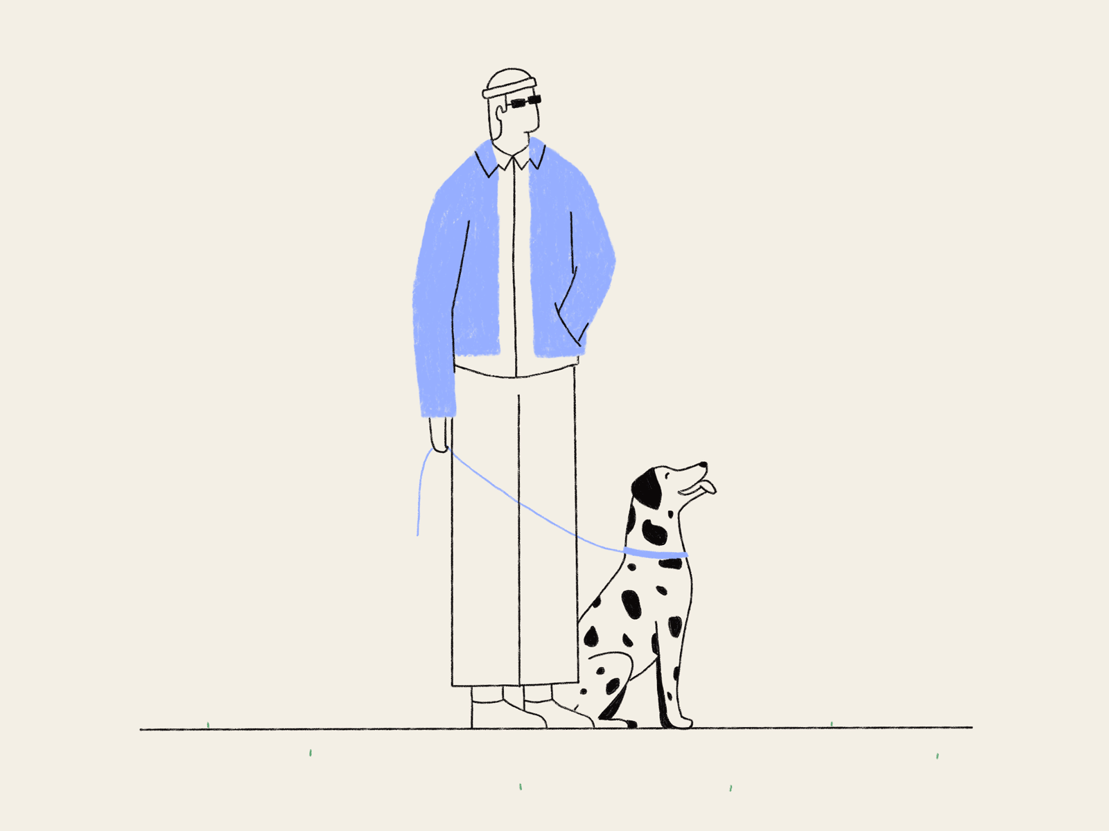 Spring Vibes animation blue blue and yellow character dalmatian dog fashion flowers framebyframe grow illustration lineillustration man motion procreate simple spring street fashion sun sunglasses