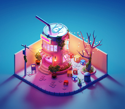 Tiny shop - Drink Shop 3d 3d modeling blender illustration