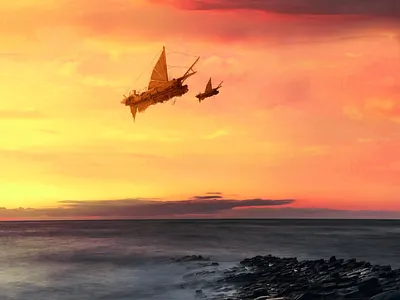 Voyage art print canvas print cover art fantasy futuristic landscape minimalism modern photo manipulation poster print scenery sci fi science fiction sea space wall art wallpaper