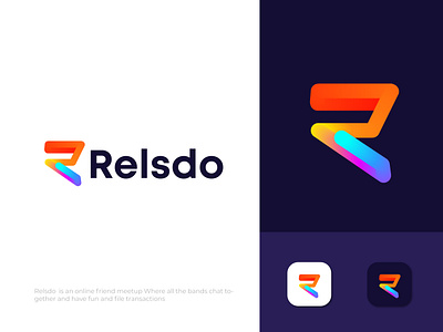 Relsdo Modern R letter logo abstract app design arrow brand identity branding creative letter logo agency logo designer logos logotype marketing modern logo modern logo design multiply online overlapping overlay r letter logo typography