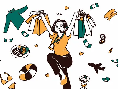 pay day's concept cartoon character content cute cute art design draw facebook cover flat happiness illustration minimal pay day salary shopping