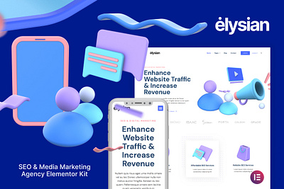 3D Style SEO Agency Elementor Kit 3d design marketing media seo template ui ux website wordpress