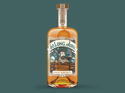 So Long, John Whiskey Label branding illustration irish whiskey lettering man overboard packaging whiskey