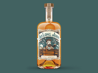 So Long, John Whiskey Label branding illustration irish whiskey lettering man overboard packaging whiskey