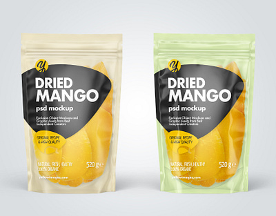 Stand-up Pouch w/Dried Mango Mockup 3d design illustration mockup mockup design mockupdesign pack package smartobject visualization