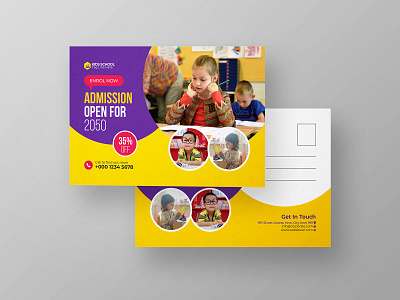 School Education Admission Postcard For Kids. activities admission admission postcard advertisement art class camp children college dancing class education education postcard enrolment junior kids kids admission postcard kids party kids postcard kids school postcard template