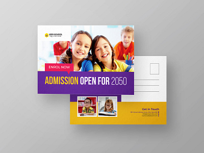 School Education Admission Postcard For Kids. activities admission admission postcard advertisement art class camp children college dancing class education education postcard enrolment junior kids kids admission postcard kids party kids postcard kids school postcard template