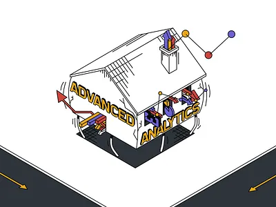 Blog image (style exploration) - What is advanced analytics? advanced analytics ai analytics automl bi black and white blog illustration blog image business data data modeling forecasting graph idea isometric line work machine learning pattern matching