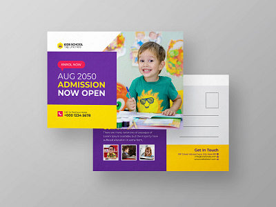 School Education Admission Postcard For Kids. activities admission admission postcard advertisement art class camp children college dancing class education education postcard enrolment junior kids kids admission postcard kids party kids postcard kids school postcard template