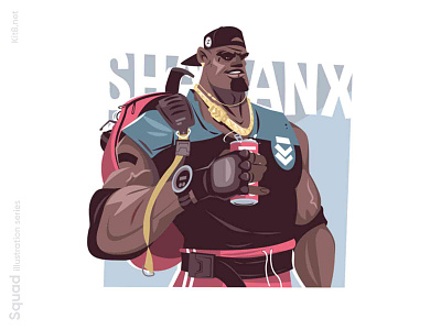 Big guy character illustration backpuck big black character guy illustration kit8 man muscles powerful slodier sport strong vector warrior