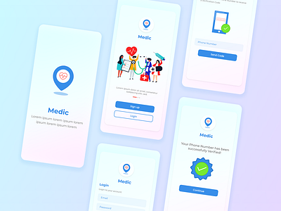 Medical App Initial Screens app design doctor app flat design medic app medical app minimal minimalist design patient app ui design uiux design userinterfacedesign ux design