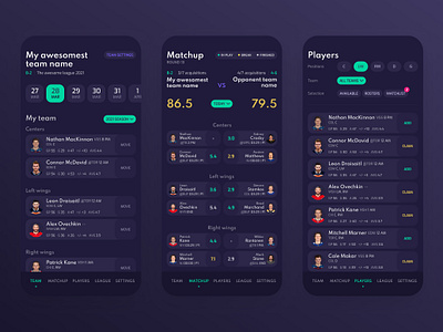 Design concept for a Fantasy Sport app app app design design fantasy sports graphic design hockey nhl ui