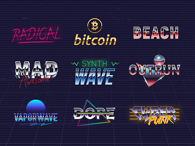 New Retrowave logo collection. Part I. 1980s 80s california collection cyberpunk design logo modern neon outrun retro retrowave set synthwave template vaporwave vector