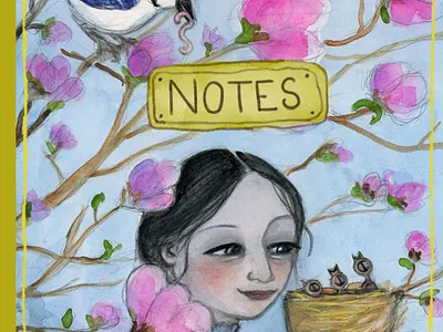 Spring Inspired Journal Cover birds blossoms character design illustration journal portrait spring victorian watercolor