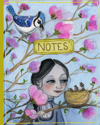 Spring Inspired Journal Cover birds blossoms character design illustration journal portrait spring victorian watercolor