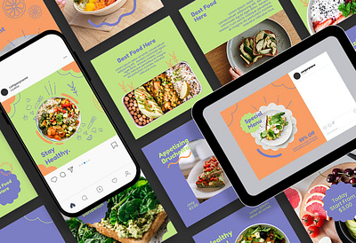 Healthy Food Instagram Posts & Stories blog blogger branding design instagram instagram banner instagram post instagram posts instagram stories instagram story template instagram template modern post posts social media social media pack social media template stories story template