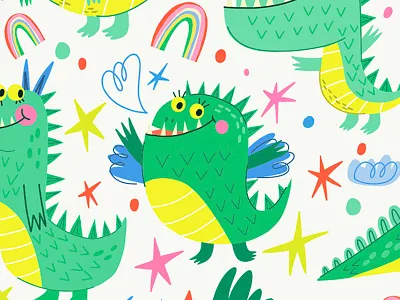 Cute Dragons characterdesign children pattern dino dragon flat marushabelle pattern seamlesspattern vector